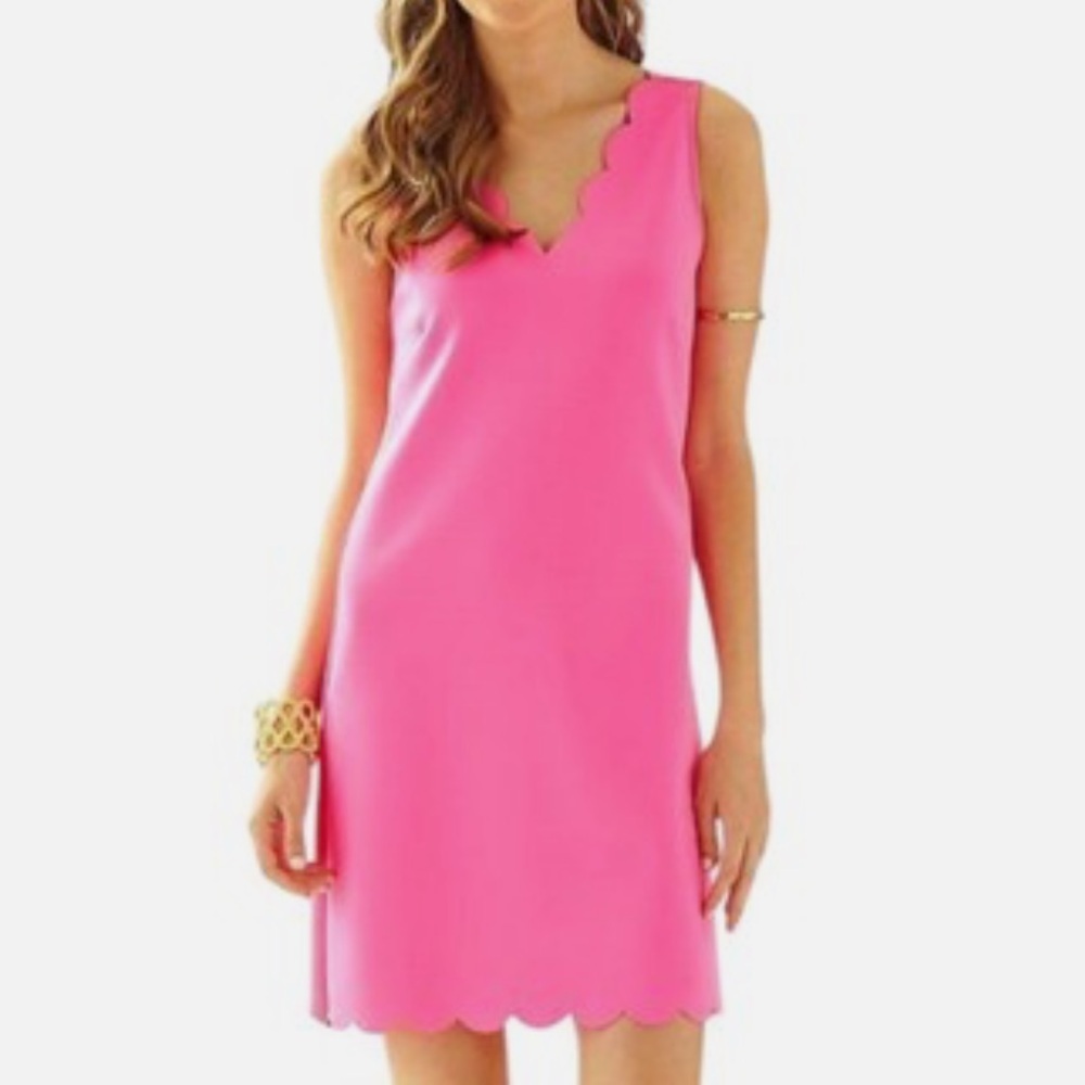 Lilly Pulitzer Mikayla Scallop Hem V-neck scuba sleeveless dress EUC